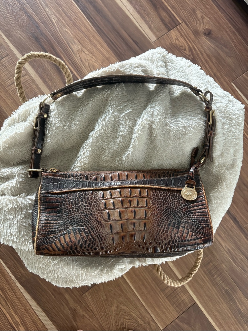 Brahmin Brown Croc Embossed Leather East West Shoulder Bag